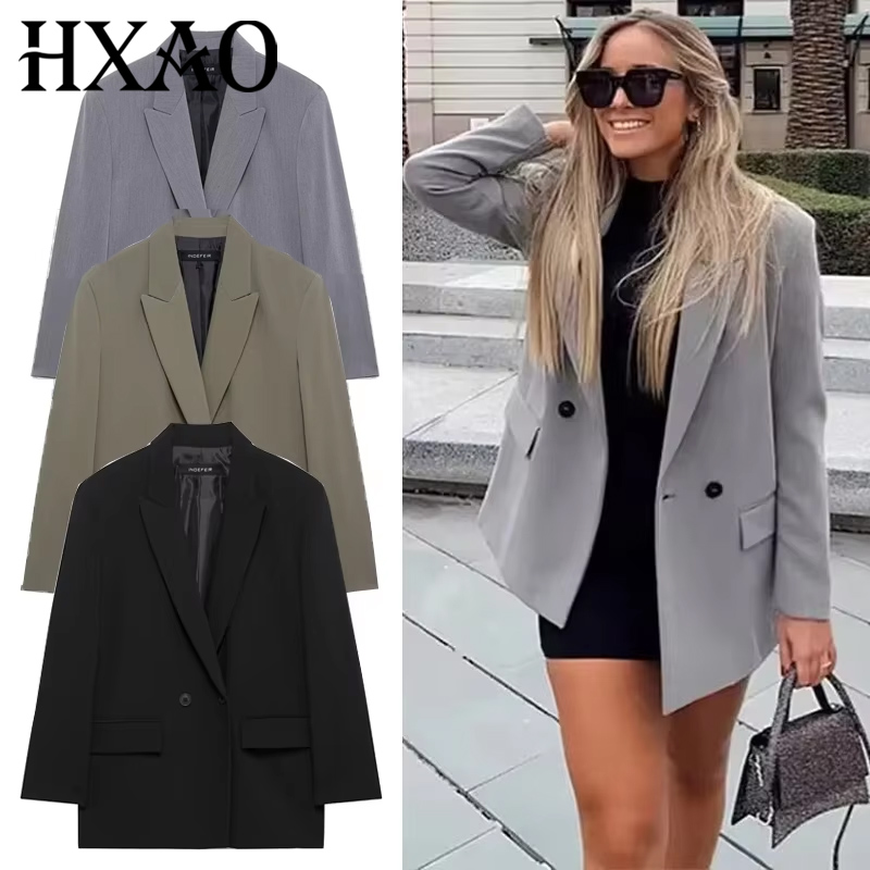 Blazer Women Oversized - HXAO Blazers Kadınlar Için Siyah Gri