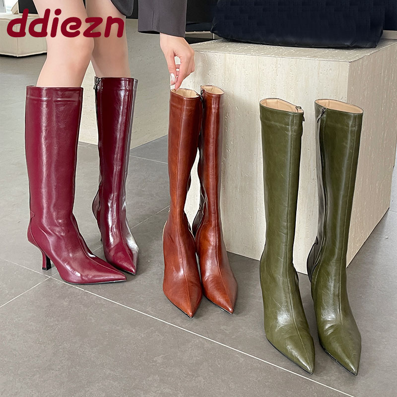Women'S Fashion Knee High Boots - Sivri Burunlu Kadın Diz Üstü Çizmeler
