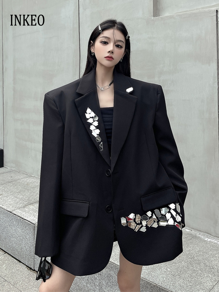 Blazer Women Oversized - Tasarım Kadın pullu blazer Gevşek Siyah