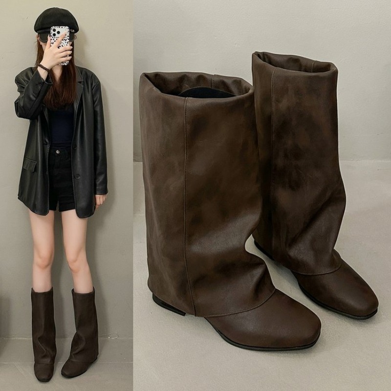 Women'S Fashion Knee High Boots - 2026 Yeni Kare Burunlu Vintage Moda
