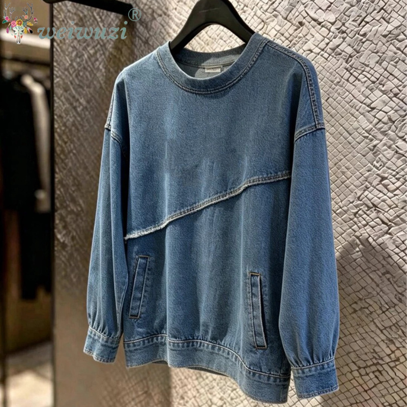 Women Fashion Jeans Top - Kadın Denim Ceket, Asimetrik Kesimli Jean