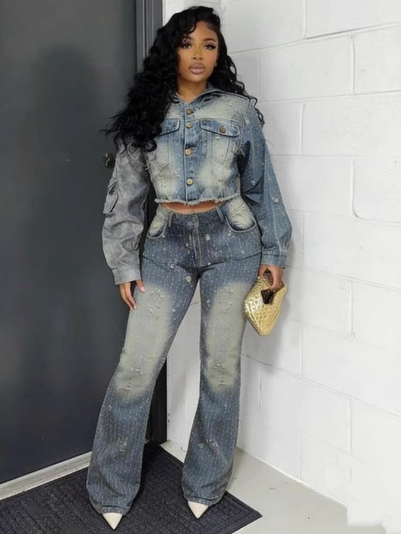 Women Fashion Jeans Top - Moda Denim 2 Parça Takımlar Kadın