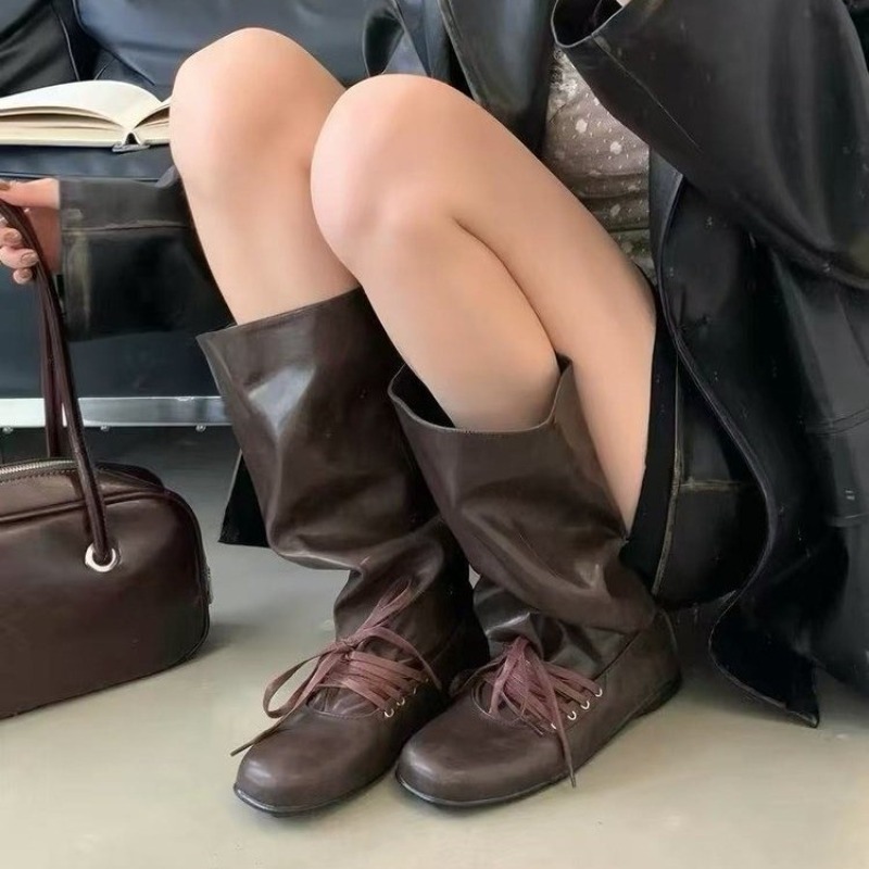 Women'S Fashion Knee High Boots - Kadınlar için Büzgülü Yüksek Bilekli Bol