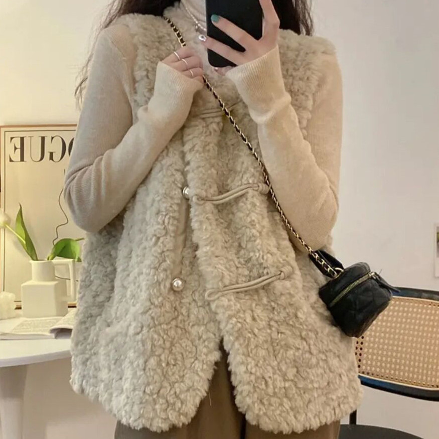 Kadın Yelekleri Kuzu Peluş Bey - Women'S Fashion Gilet incelemesi ve fiyatı