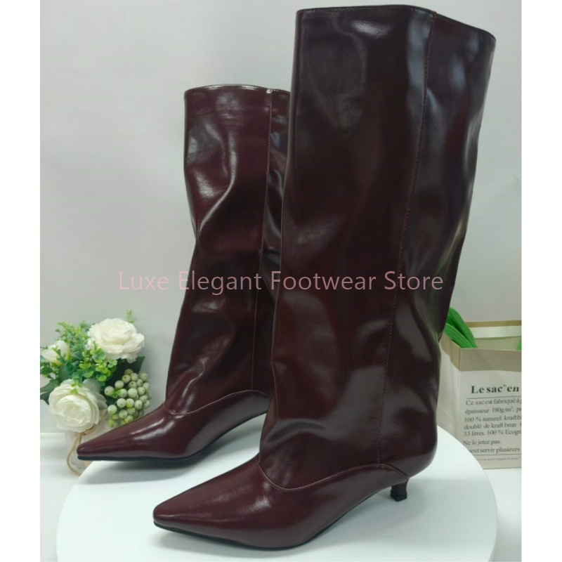 Bordo Sivri Uçlu Kitten Topukl - Women'S Fashion Knee High Boots incelemesi ve fiyatı
