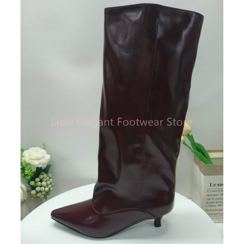 Bordo Sivri Uçlu Kitten Topukl - Women'S Fashion Knee High Boots incelemesi ve fiyatı