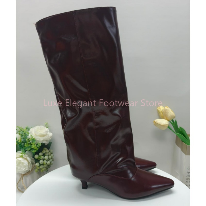 Bordo Sivri Uçlu Kitten Topukl - Women'S Fashion Knee High Boots incelemesi ve fiyatı