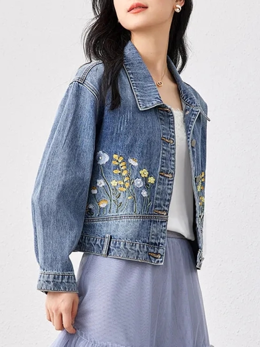 Çiçek işlemeli Denim kısa ceke - Women Fashion Jeans Top incelemesi ve fiyatı