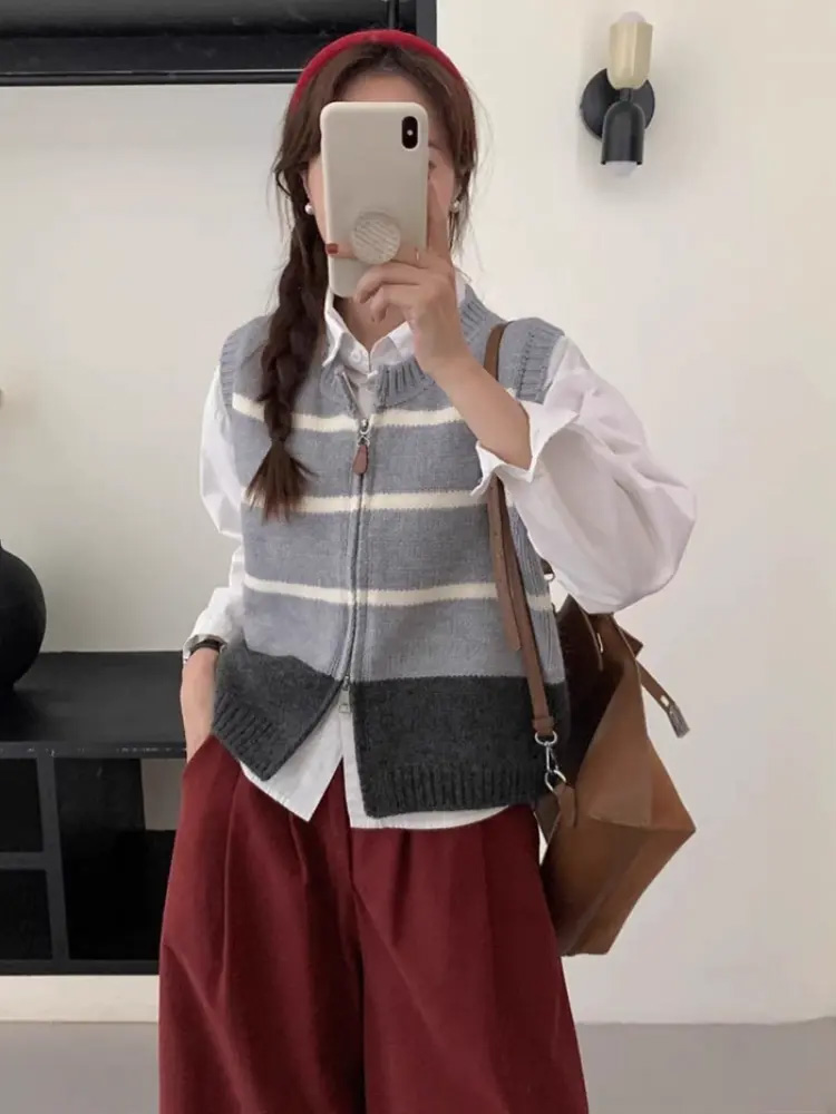 Çizgili Fermuarlı Hırka Örme Y - Women'S Fashion Gilet incelemesi ve fiyatı