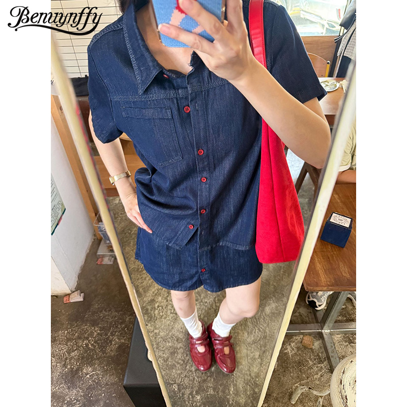 Benuynffy Retro Kısa Kollu den - Women Fashion Jeans Top incelemesi ve fiyatı