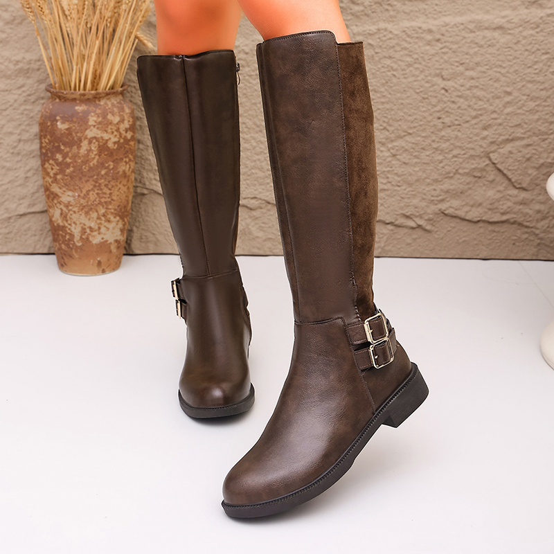 Moda Tokalı Kahverengi PU Deri - Women'S Fashion Knee High Boots incelemesi ve fiyatı
