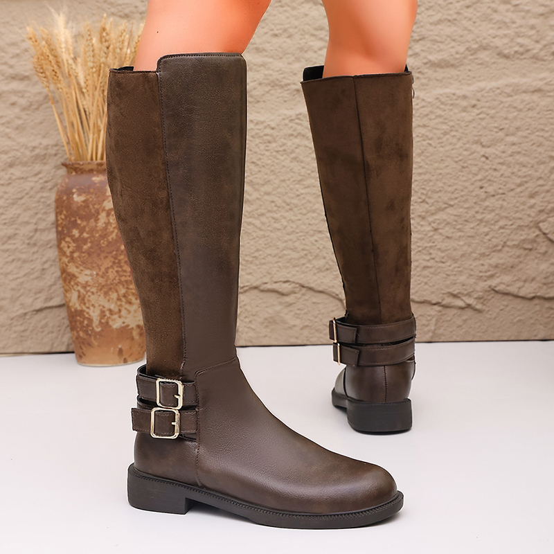 Moda Tokalı Kahverengi PU Deri - Women'S Fashion Knee High Boots incelemesi ve fiyatı
